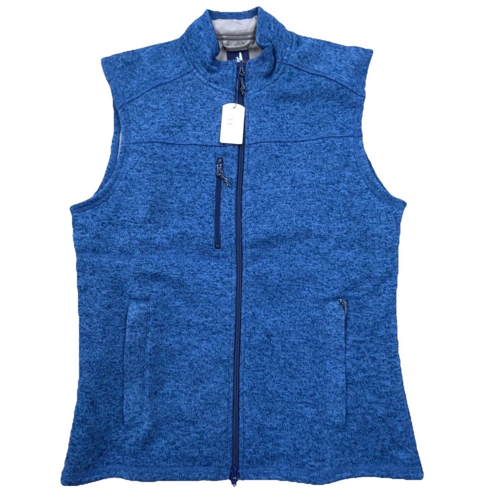 Johnnie O Vest Men Small Blue Fleece Sweater Jacket Heather Wes Indigo Adult